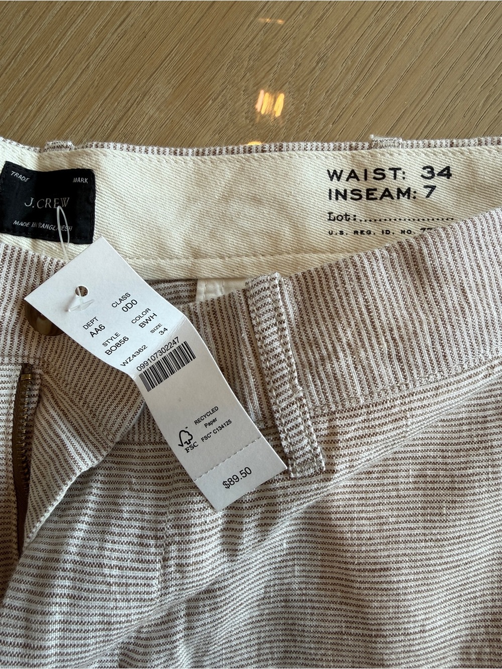 J. Crew Beige and Cream Striped Cotton Trousers